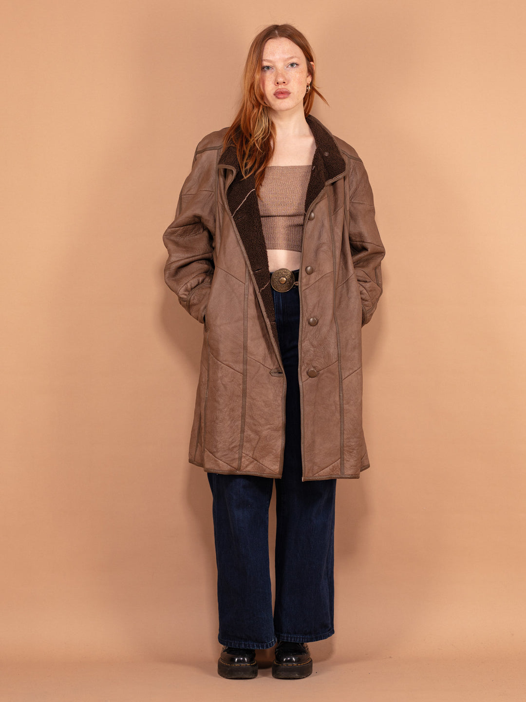 Vintage 80's Women Lightweight Sheepskin Coat in Brown - NorthernGrip