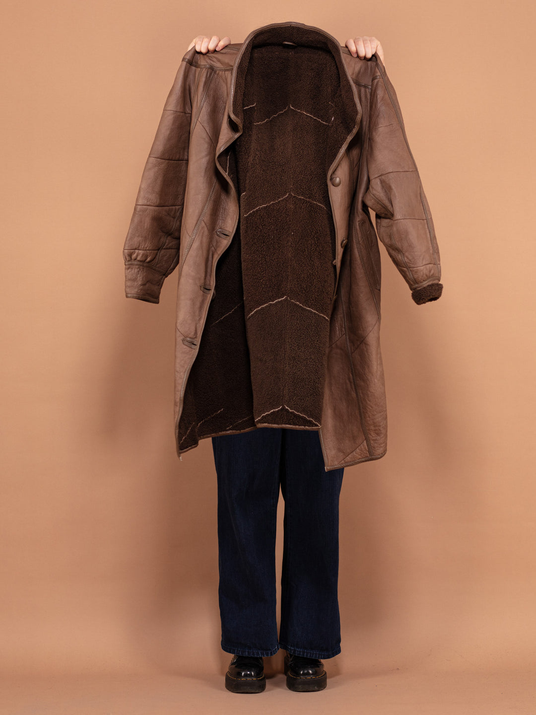 Vintage 80's Women Lightweight Sheepskin Coat in Brown - NorthernGrip
