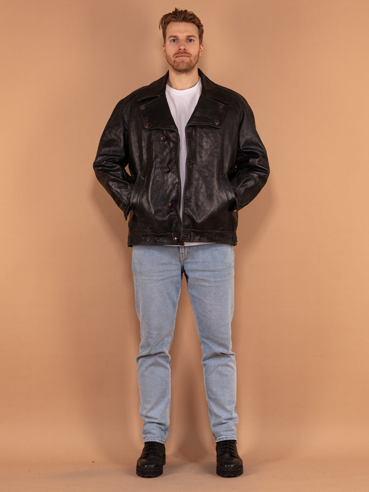 Vintage 80's Men Biker Leather Sheepskin Jacket in Black - NorthernGrip