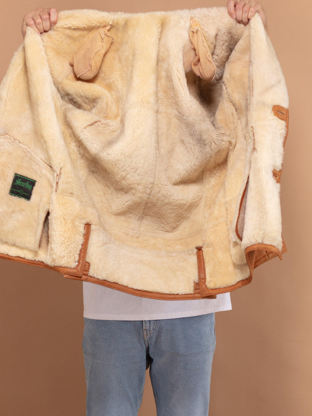 Vintage 80's Men Sheepskin Leather Coat in Brown - NorthernGrip