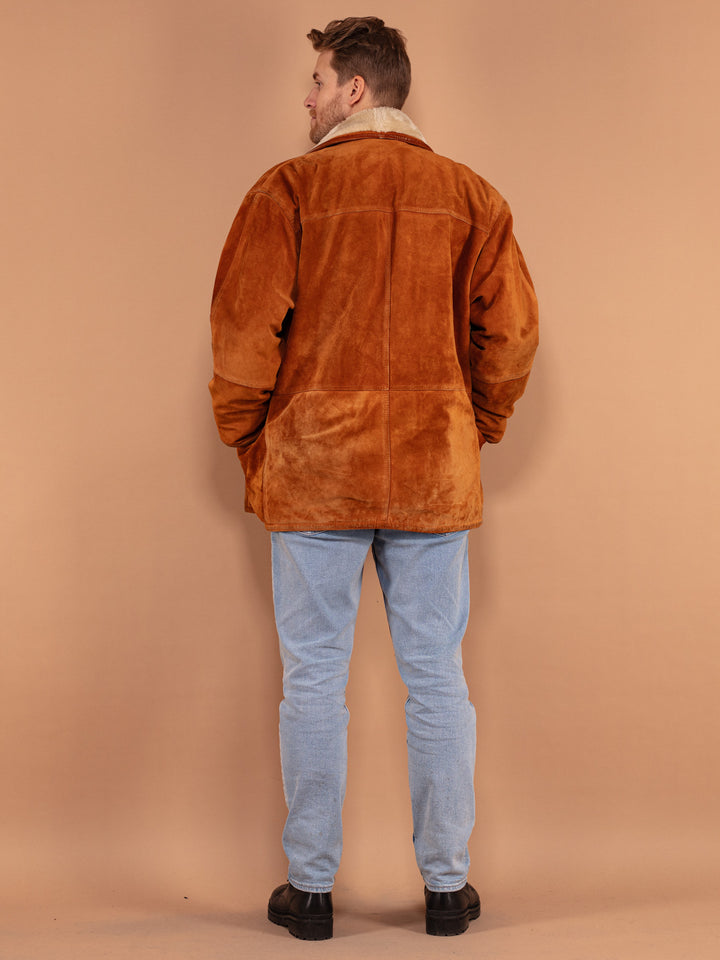 Vintage 80's Men Suede Sherpa Coat in Caramel Brown - NorthernGrip