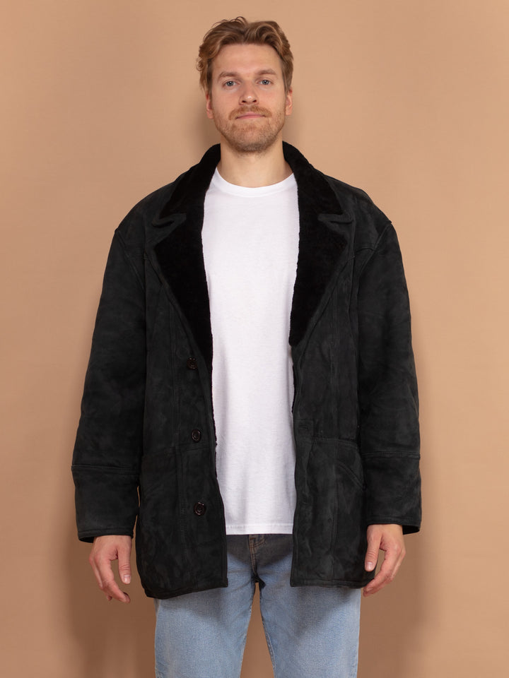 Vintage 80's Men Shearling Coat in Black - NorthernGrip