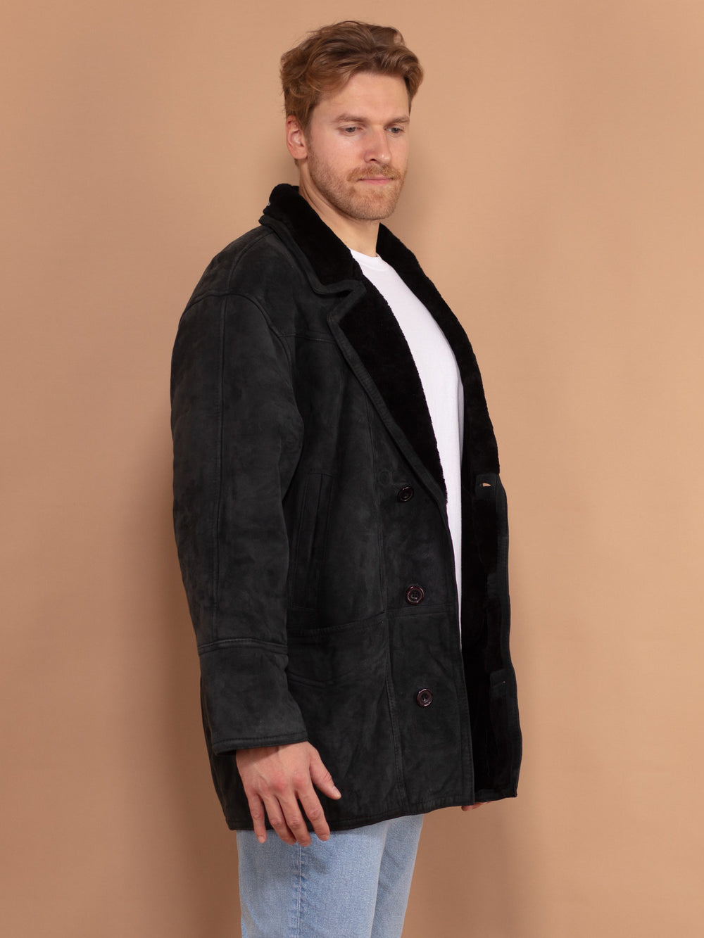 Vintage 80's Men Shearling Coat in Black - NorthernGrip