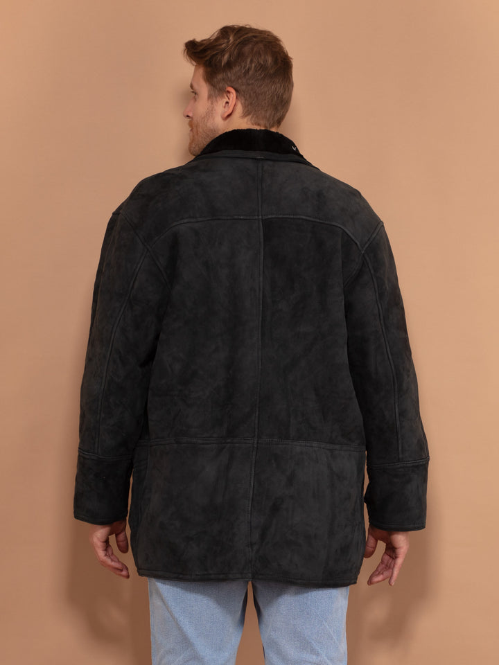 Vintage 80's Men Shearling Coat in Black - NorthernGrip