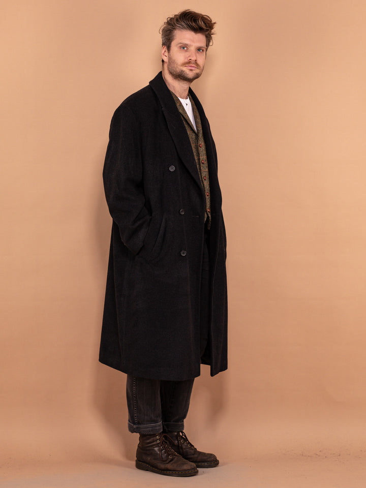 Vintage 80's Men Long Wool Blend Coat in Dark Grey - NorthernGrip