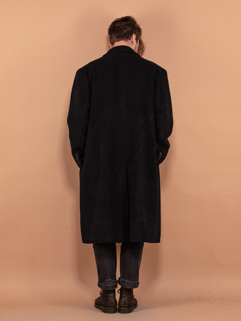 Vintage 80's Men Long Wool Blend Coat in Dark Grey - NorthernGrip
