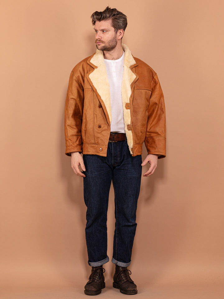 Vintage 80's Men Sheepskin Coat in Caramel Brown - NorthernGrip