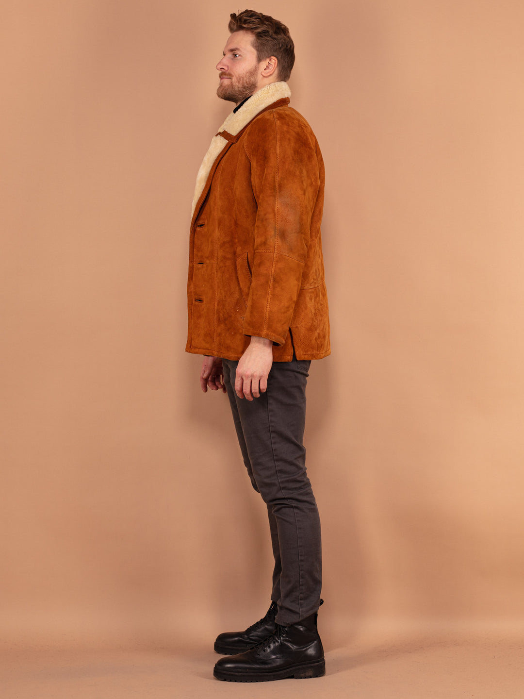 Vintage 80's Men Shearling Coat in Caramel Brown - NorthernGrip