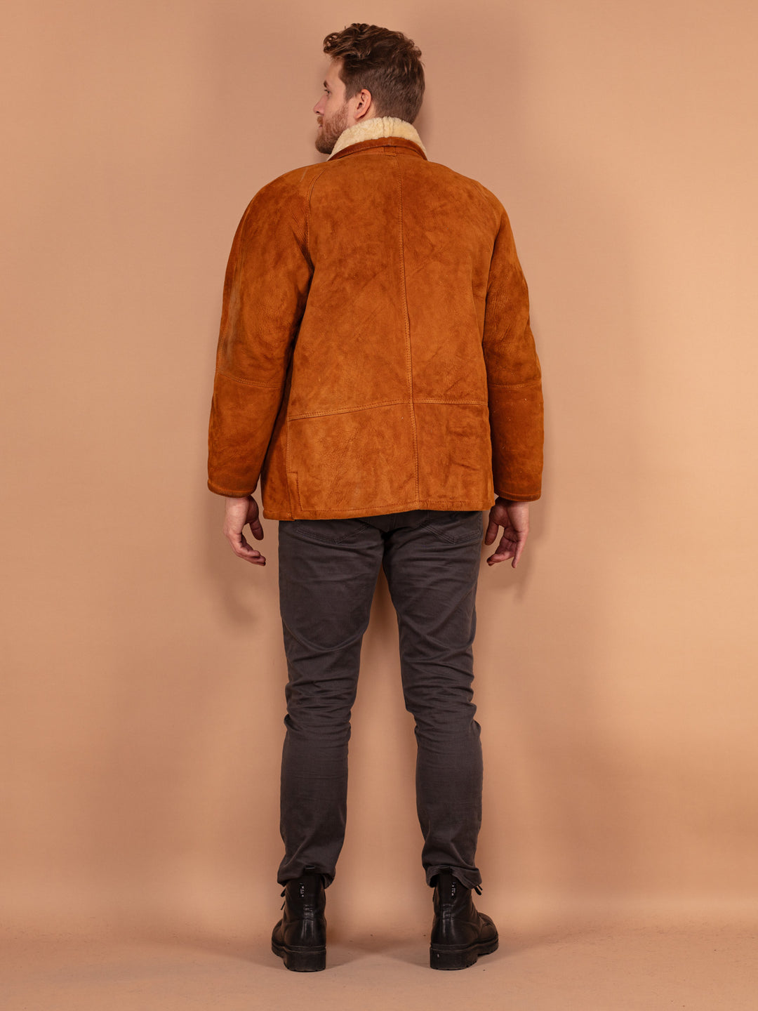 Vintage 80's Men Shearling Coat in Caramel Brown - NorthernGrip