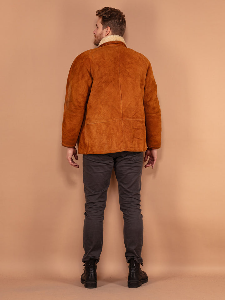Vintage 80's Men Shearling Coat in Caramel Brown - NorthernGrip