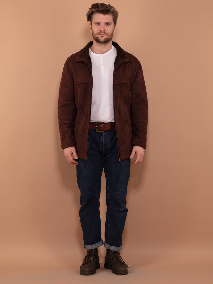 Vintage 80's Men Sherpa Bomber Jacket in Brown - NorthernGrip