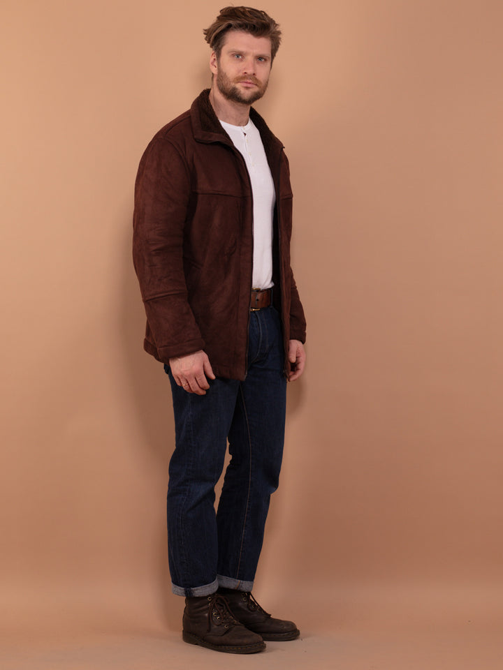 Vintage 80's Men Sherpa Bomber Jacket in Brown - NorthernGrip