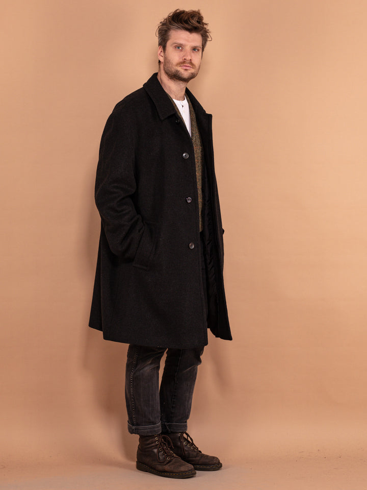 Vintage 80's Men Wool Blend Overcoat in Dark Grey - NorthernGrip