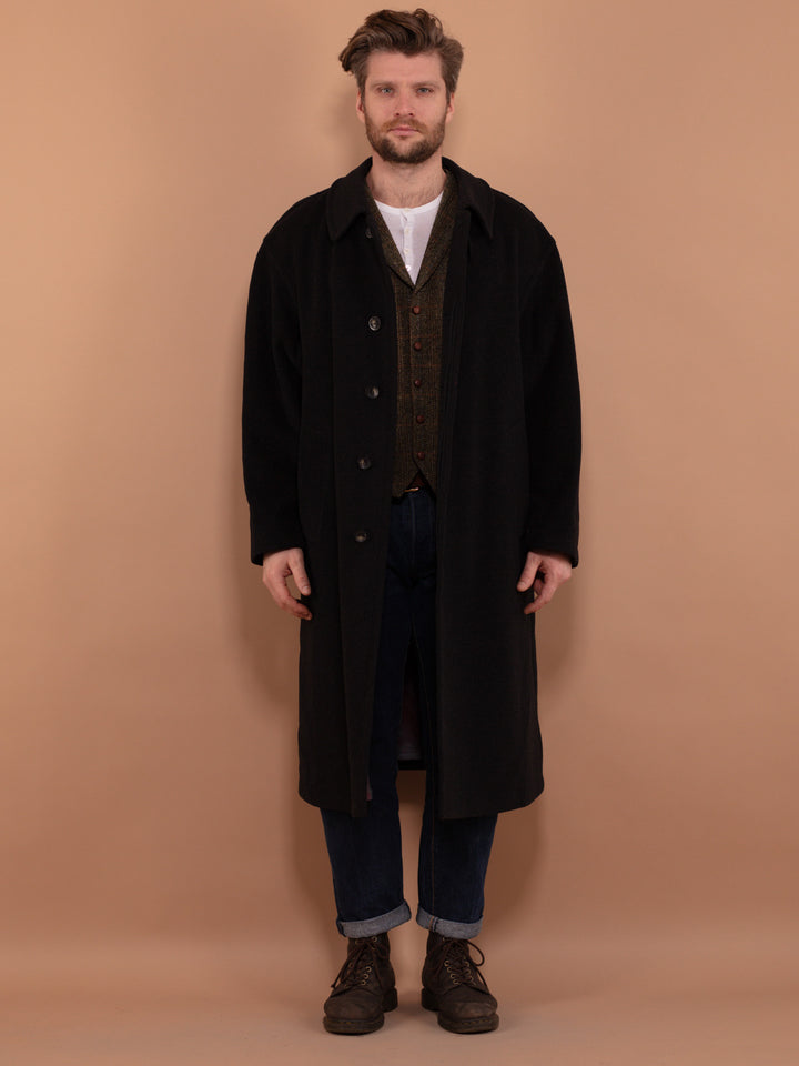Vintage 80's Men Wool and Cashmere Coat in Dark Grey - NorthernGrip