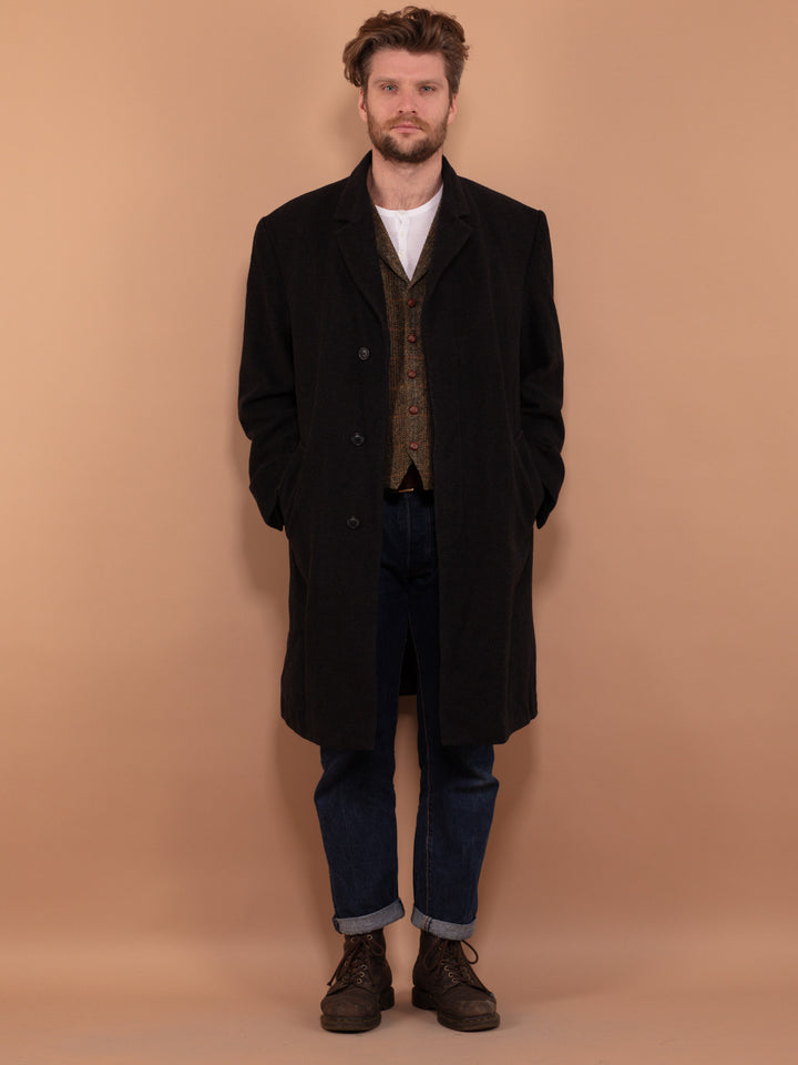 Vintage 80's Men Wool and Cashmere Coat in Dark Grey - NorthernGrip