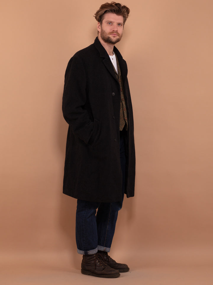 Vintage 80's Men Wool and Cashmere Coat in Dark Grey - NorthernGrip