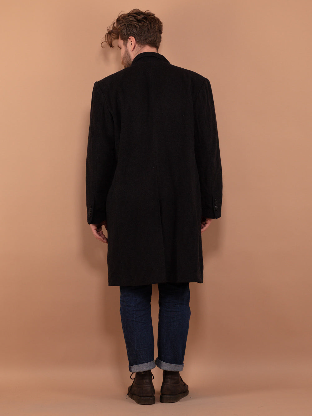 Vintage 80's Men Wool and Cashmere Coat in Dark Grey - NorthernGrip