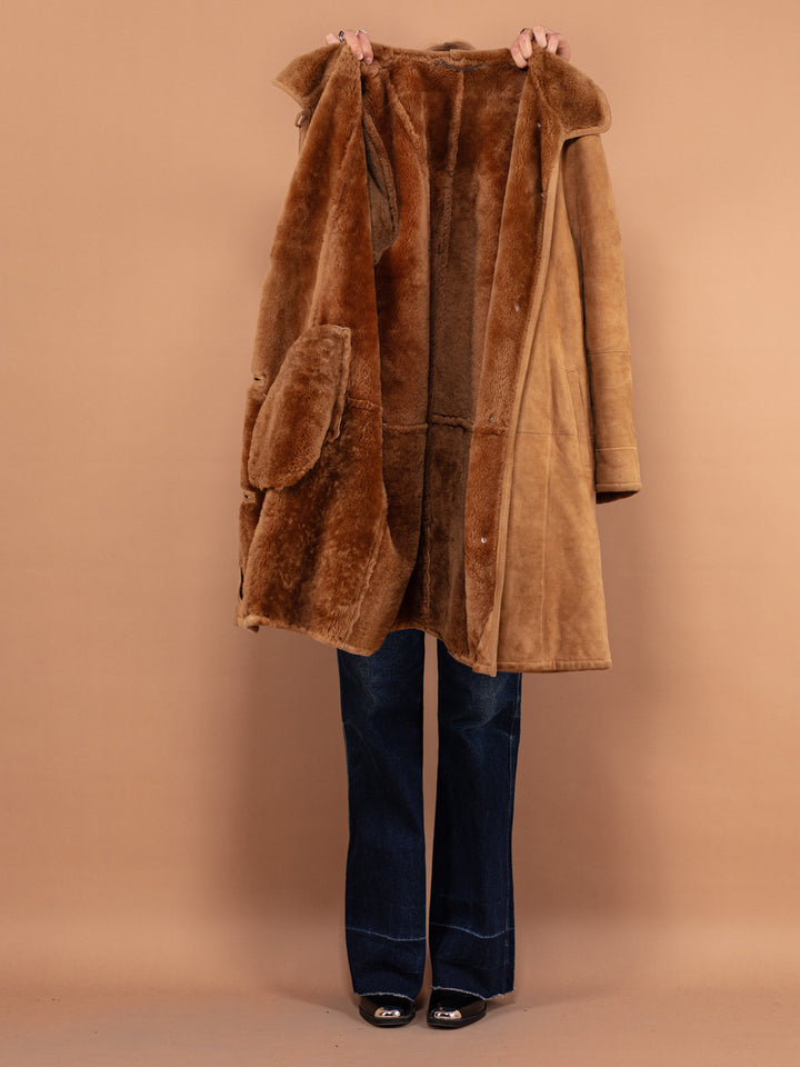 Vintage 80's Women Sheepskin Overcoat in Beige - NorthernGrip