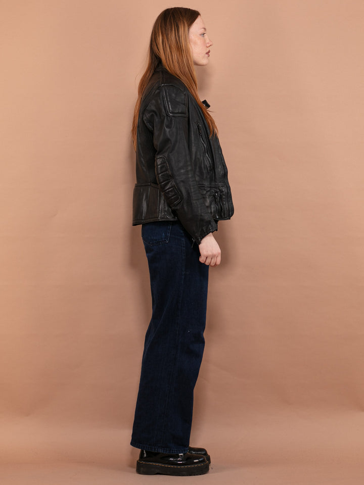 Vintage 80's Women Motorcycle Leather Jacket in Black - NorthernGrip