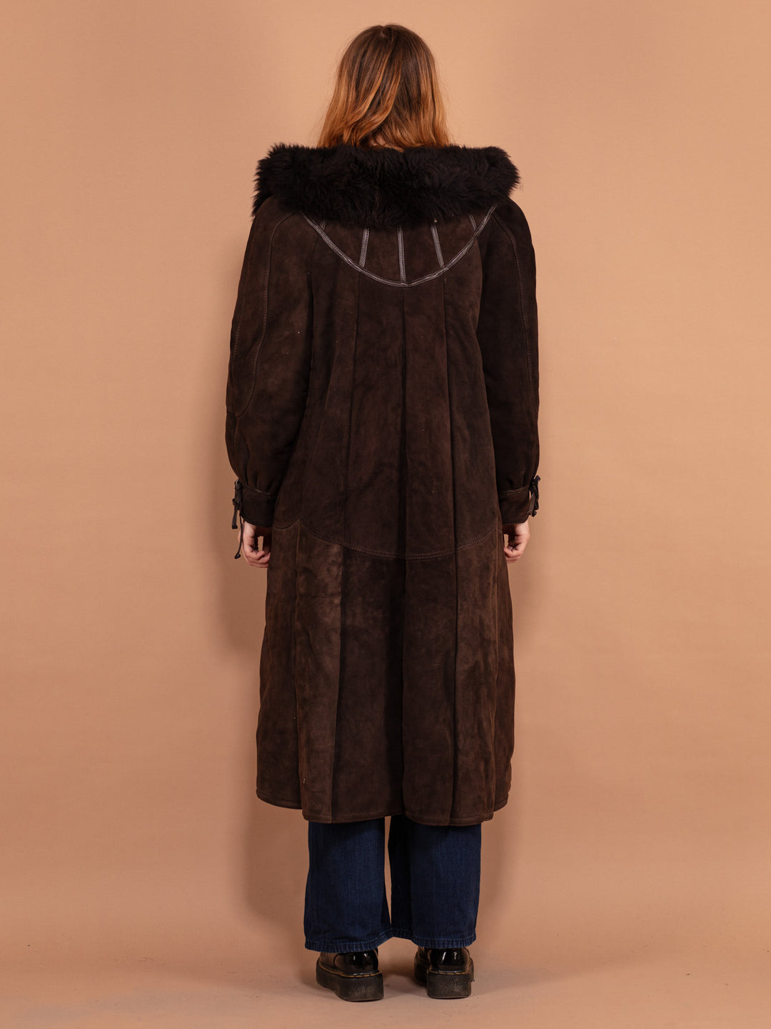 Vintage 80's Women Long Heavy Sheepskin Coat in Brown - NorthernGrip