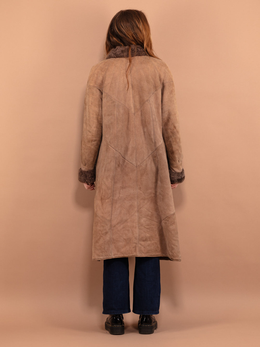 Vintage 80's Women Long Sheepskin Coat in Brown - NorthernGrip