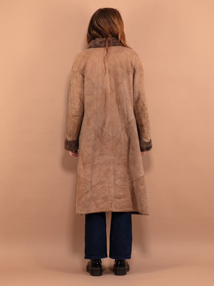 Vintage 80's Women Long Sheepskin Coat in Brown - NorthernGrip