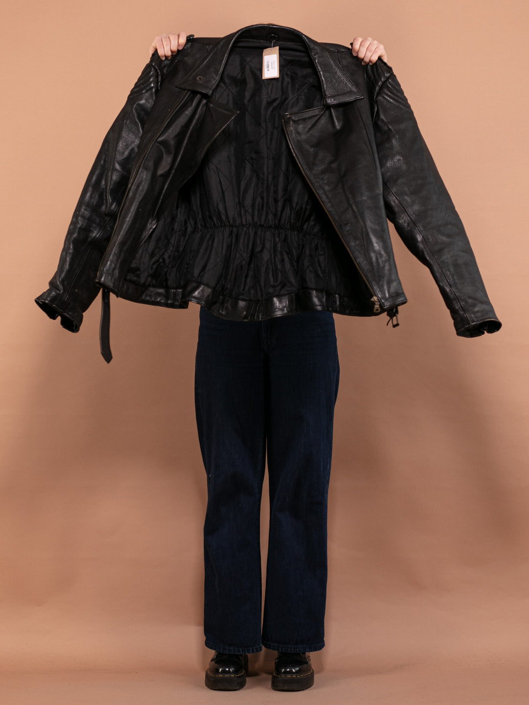 Vintage 80's Women Oversized Leather Biker Jacket in Black - NorthernGrip