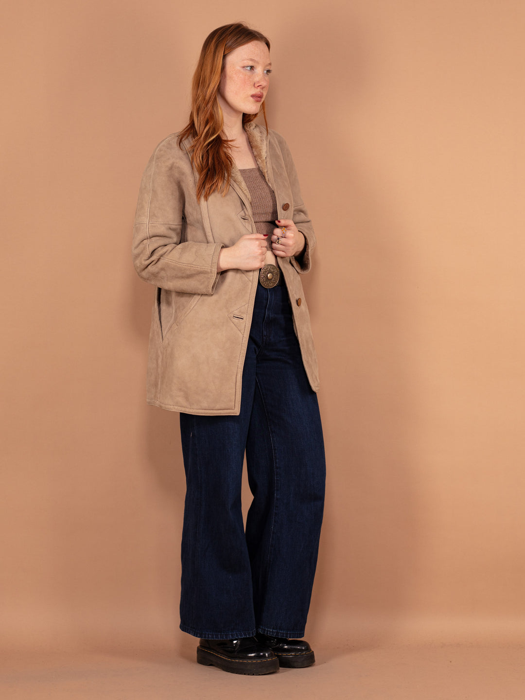 Vintage 80's Women Shearling Coat in Beige - NorthernGrip