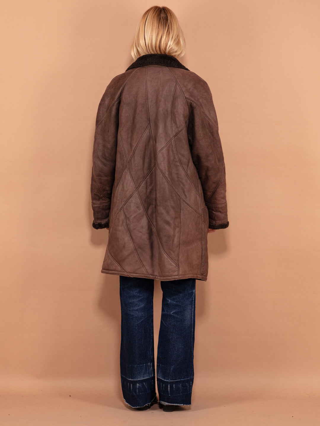 Vintage 80's Women Sheepskin Leather Coat in Brown - NorthernGrip