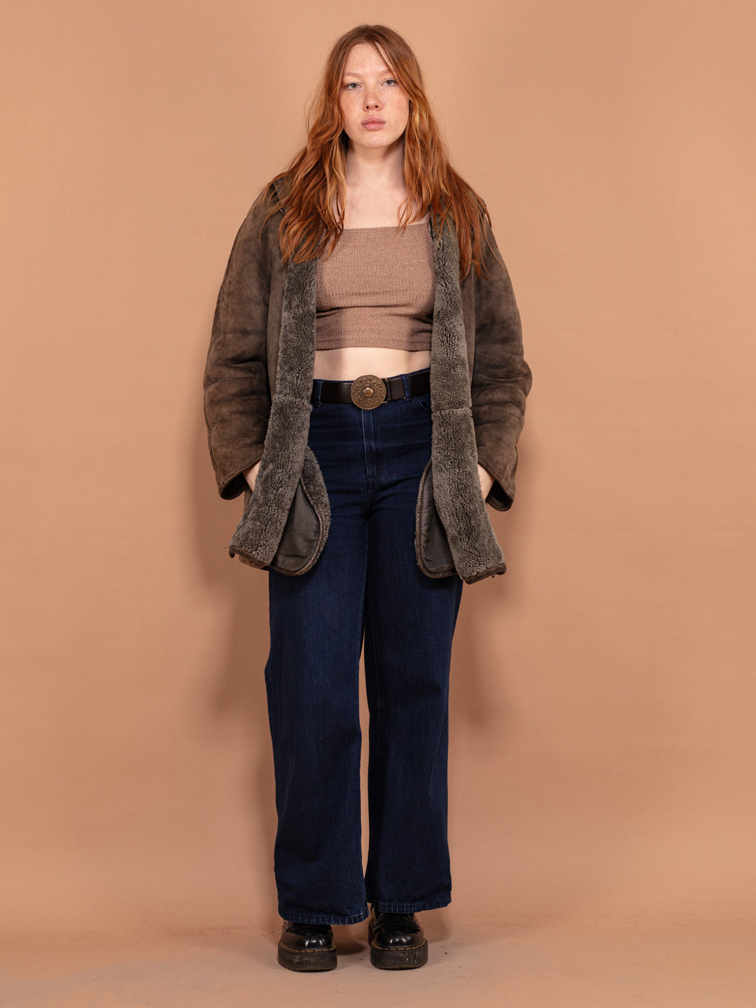 Vintage 80's Women Thick Shearling Coat in Brown - NorthernGrip