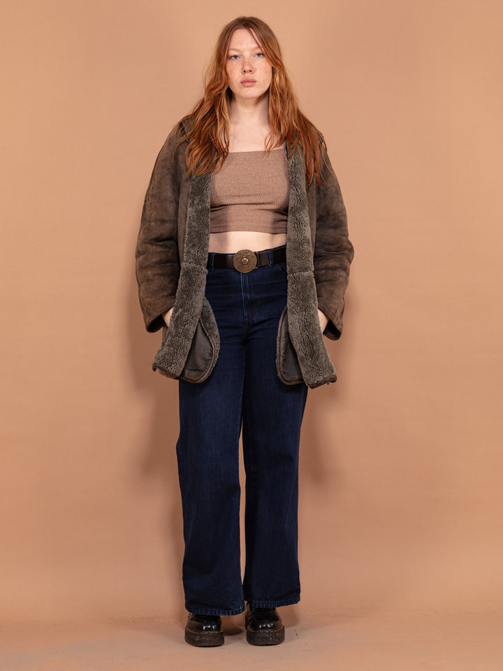 Vintage 80's Women Thick Shearling Coat in Brown - NorthernGrip