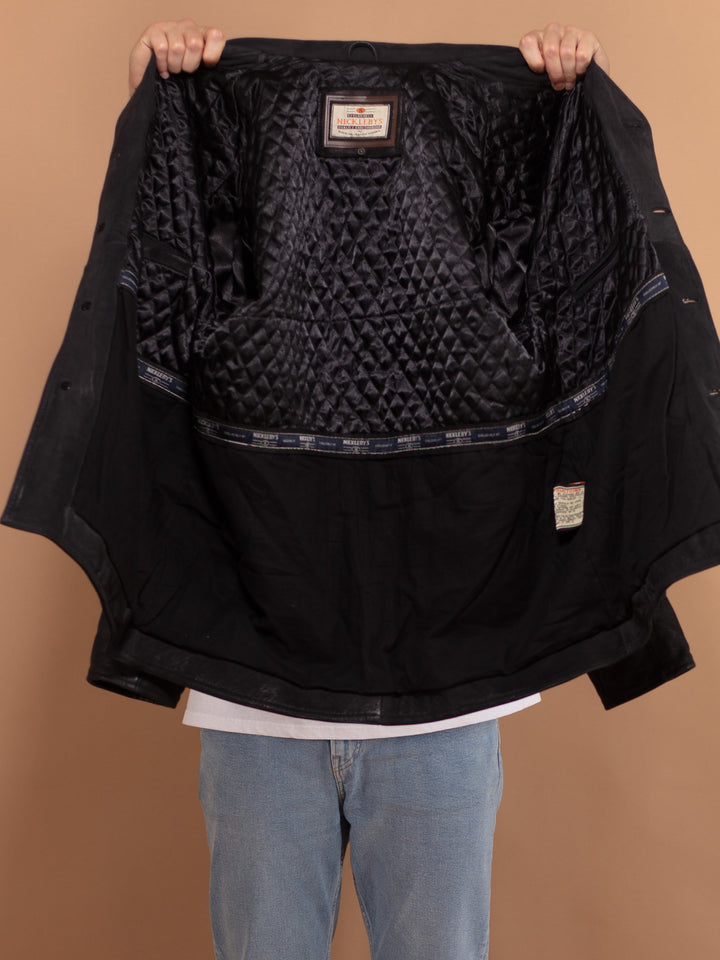 Vintage 90's Men Suede Button Up Jacket in Black - NorthernGrip