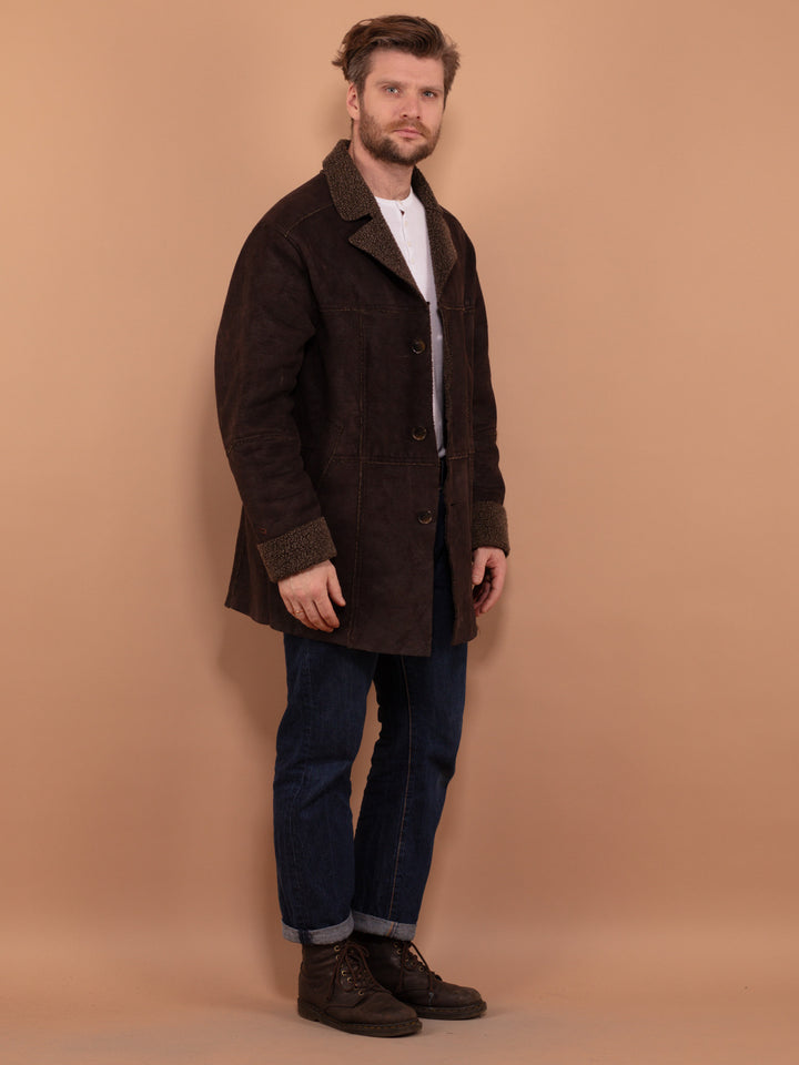 Vintage 90's Men Sherpa Lined Coat in Brown - NorthernGrip