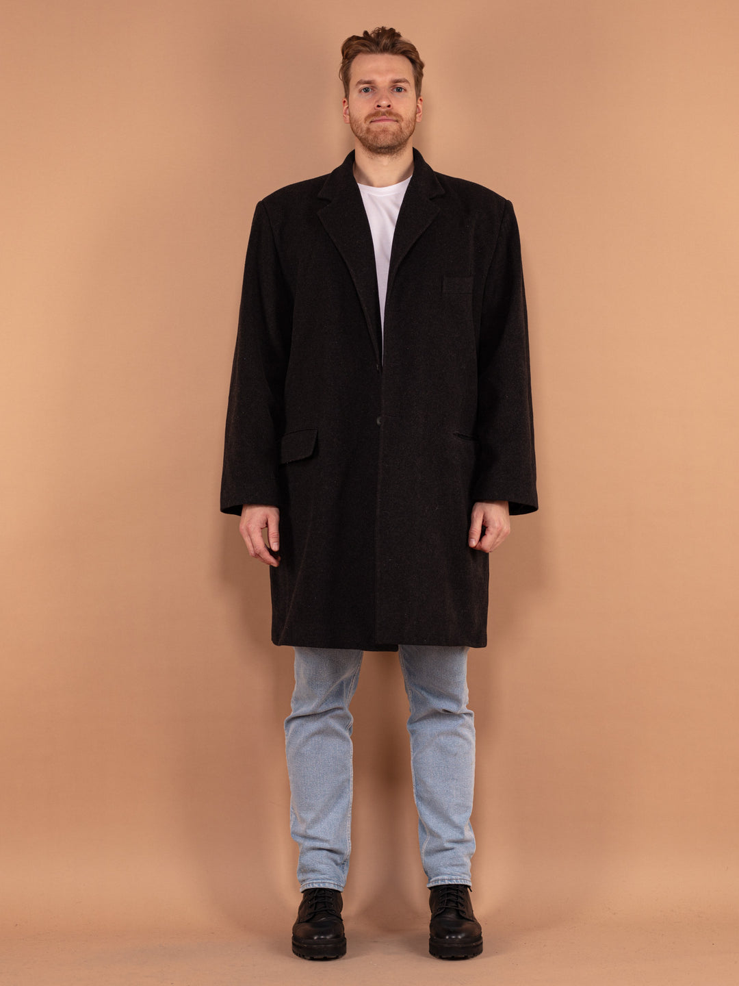 Vintage 90's Men Wool Overcoat in Dark Grey - NorthernGrip