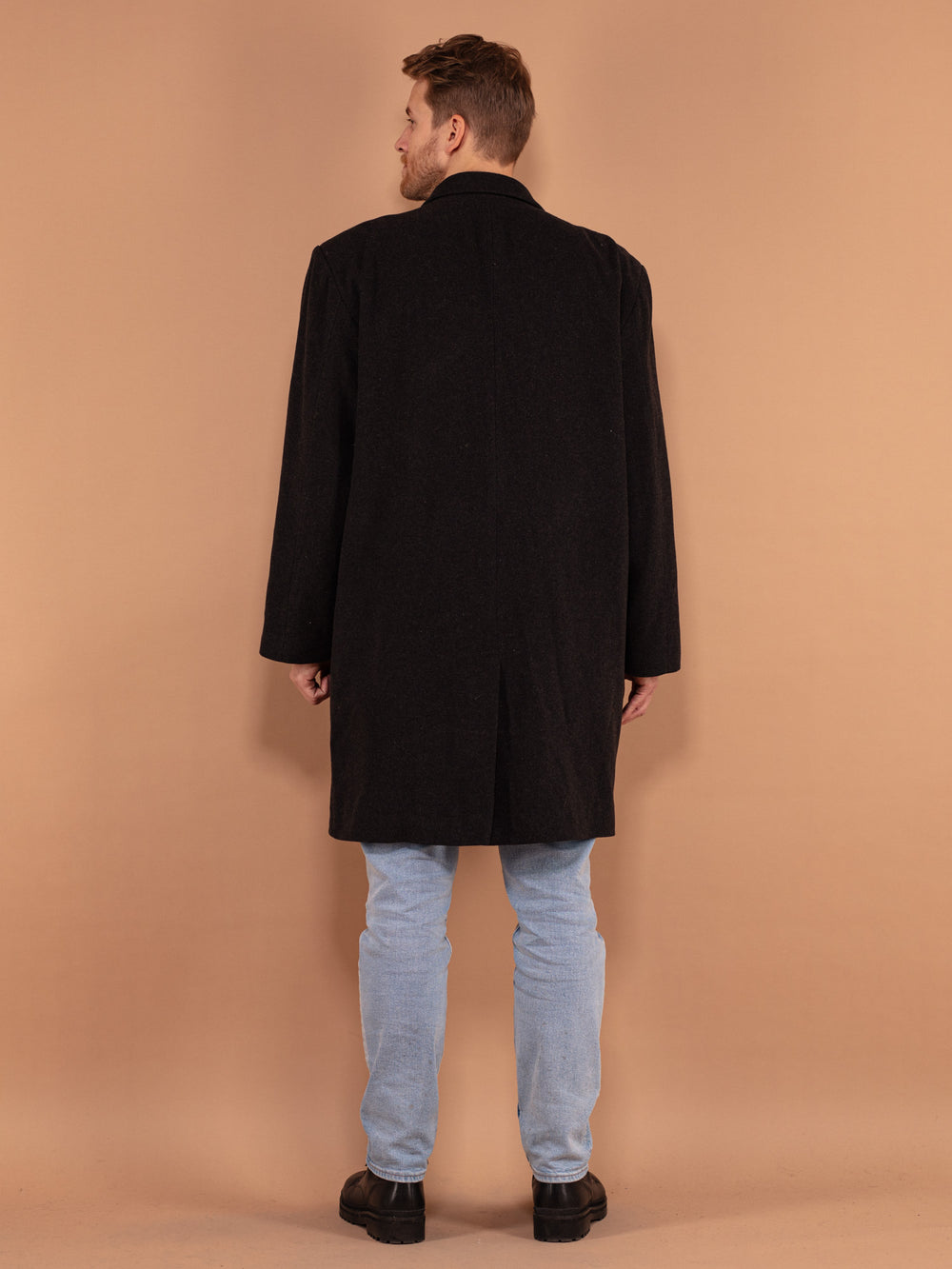 Vintage 90's Men Wool Overcoat in Dark Grey - NorthernGrip