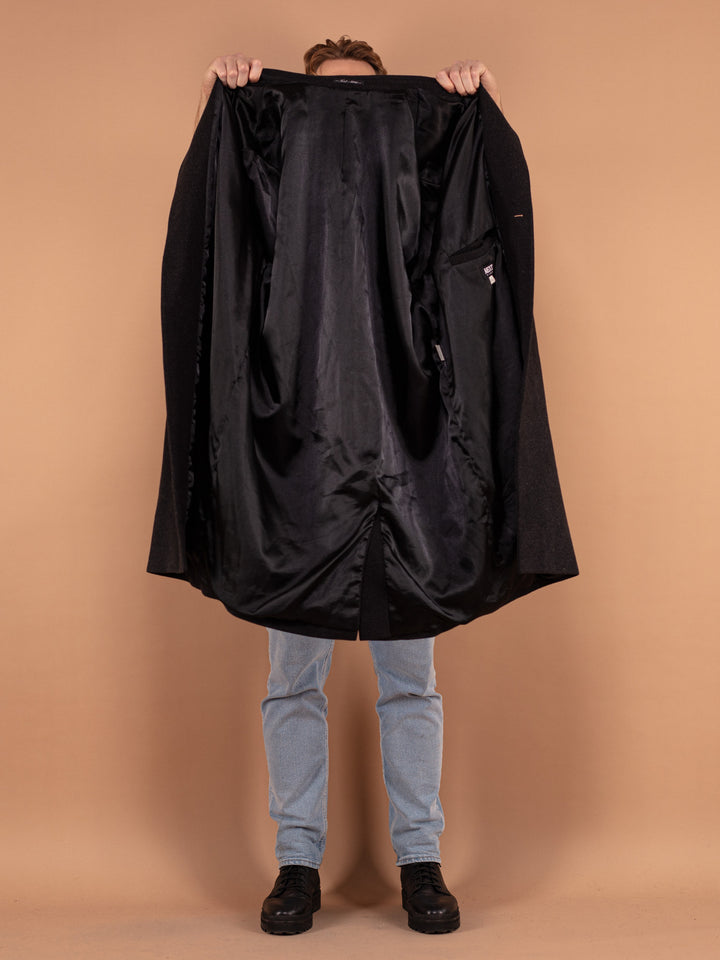 Vintage 90's Men Wool Overcoat in Dark Grey - NorthernGrip