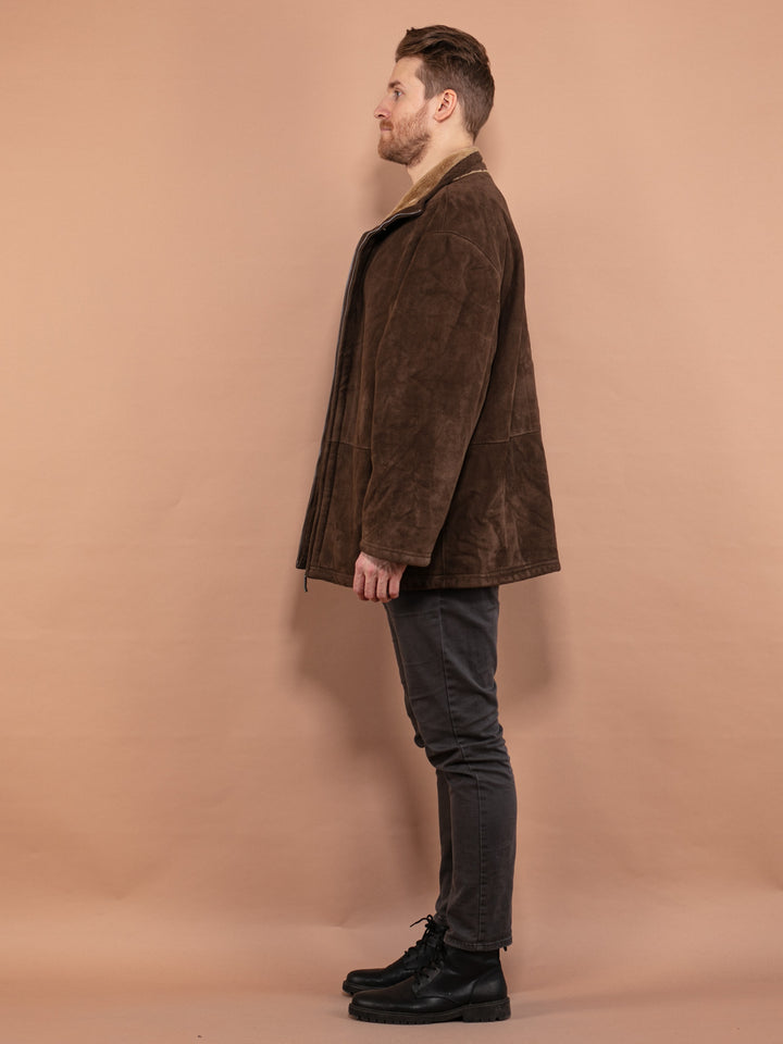 Vintage 90's Men Faux Sheepskin Jacket in Brown - NorthernGrip