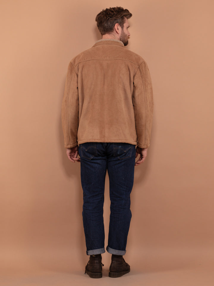 Vintage 90's Men Sherpa Lined Jacket in Beige - NorthernGrip