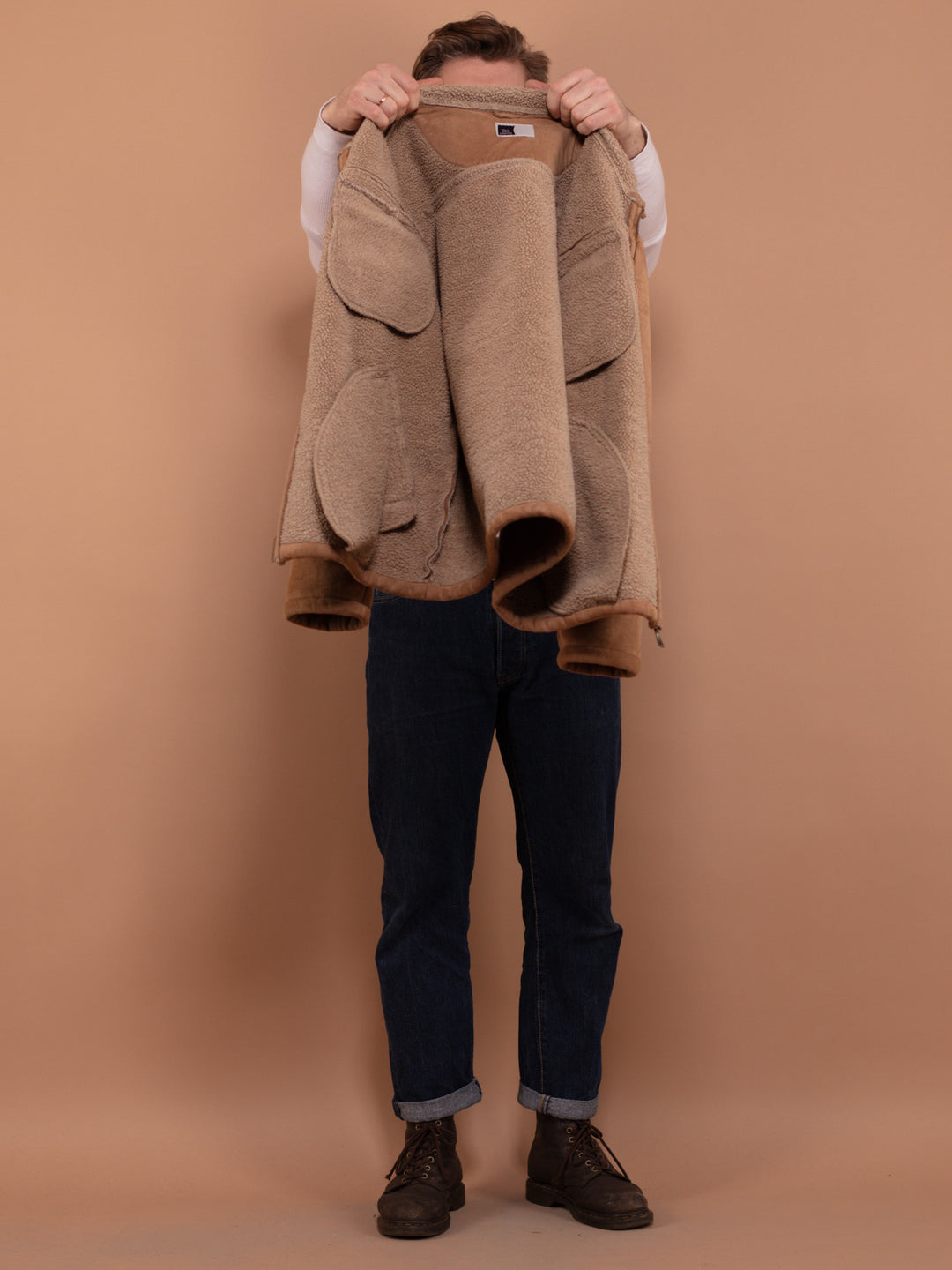 Vintage 90's Men Sherpa Lined Jacket in Beige - NorthernGrip