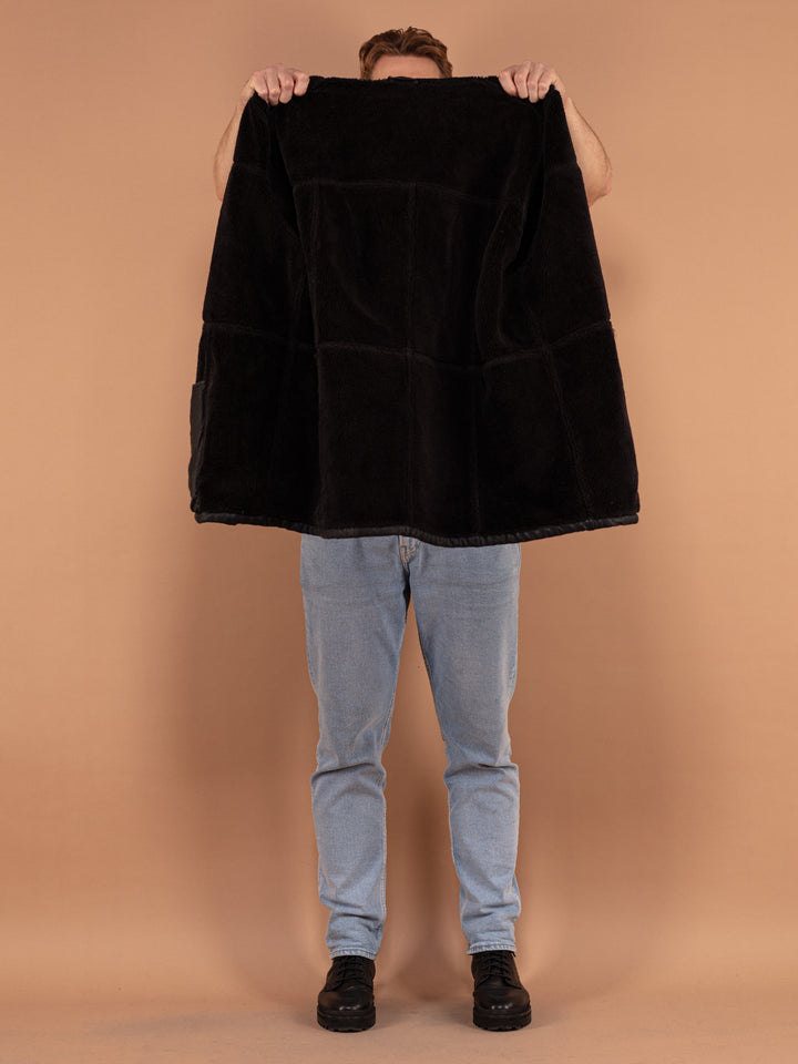 Vintage 90's Men Leather Sherpa Jacket in Black - NorthernGrip