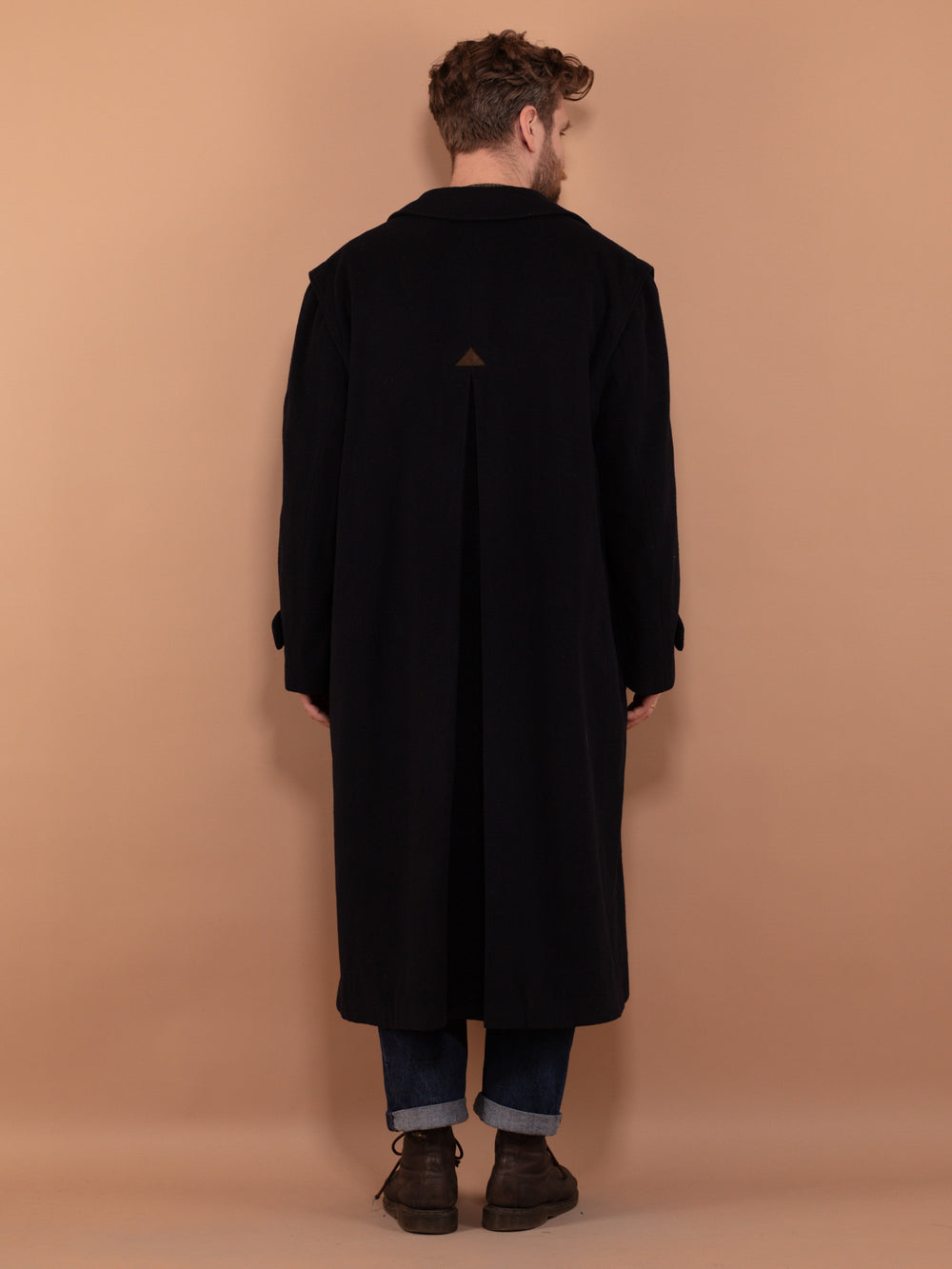 Vintage 90's Men Maxi Wool Blend Coat in Navy Blue - NorthernGrip
