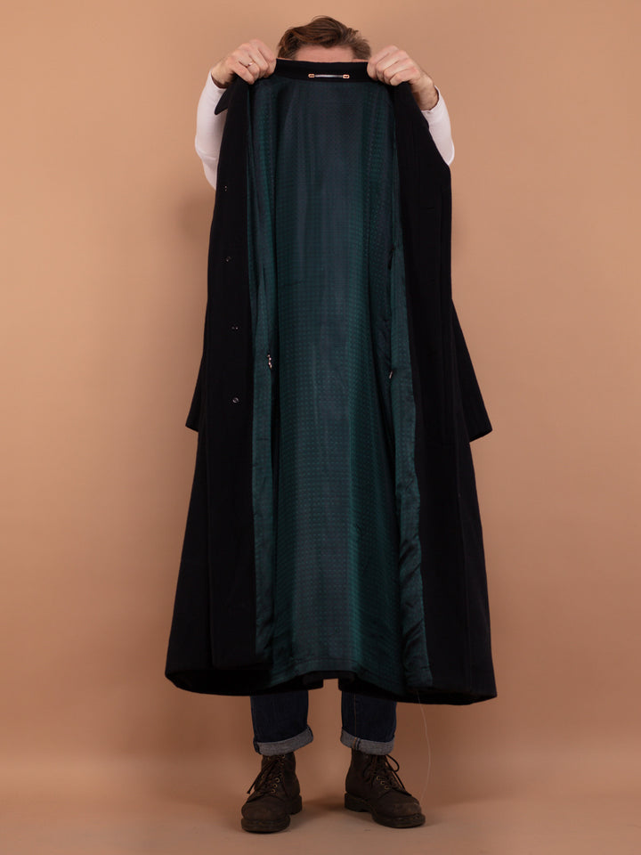 Vintage 90's Men Maxi Wool Blend Coat in Navy Blue - NorthernGrip