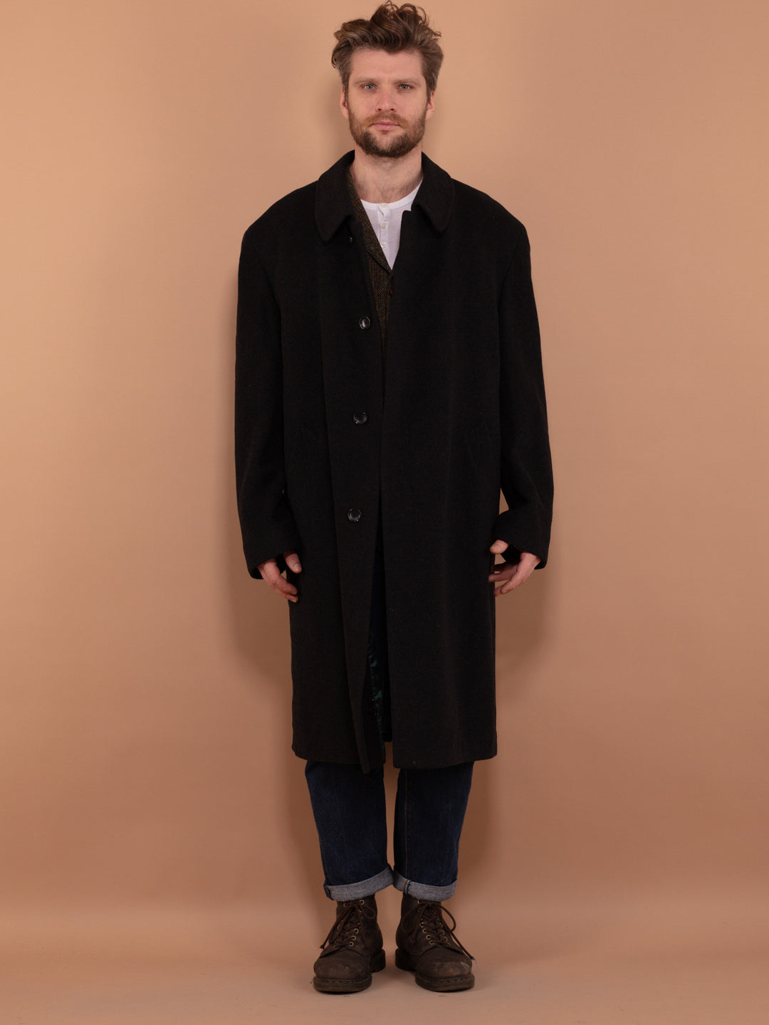 Vintage 90's Men Wool and Cashmere Coat in Dark Grey - NorthernGrip