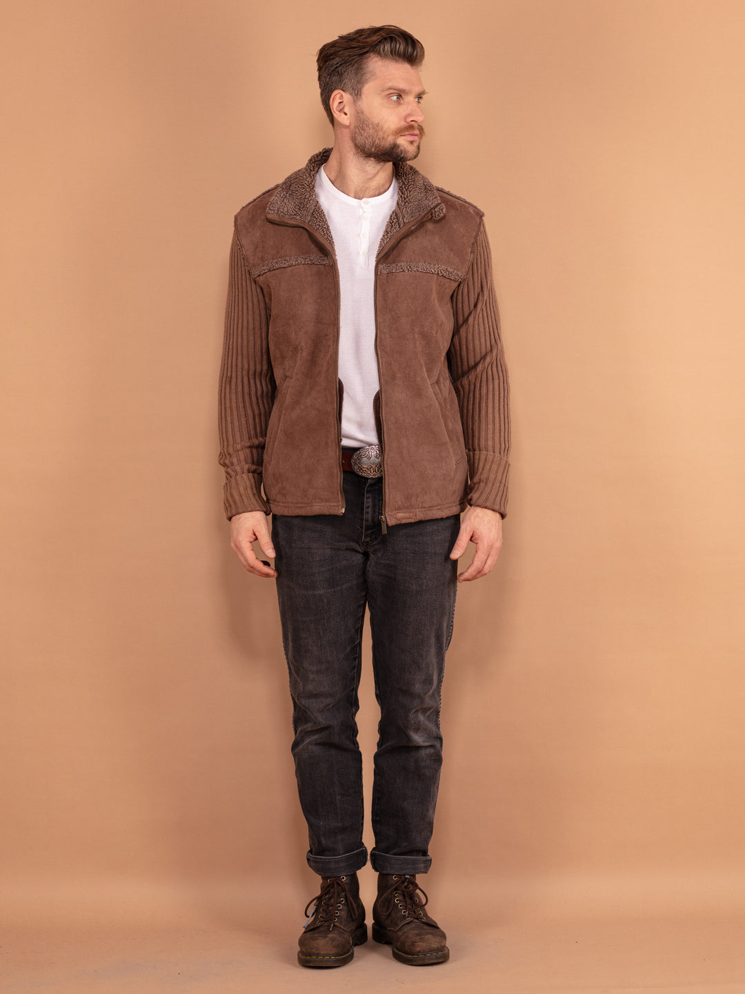 Vintage 90's Men Sherpa Jacket in Brown - NorthernGrip