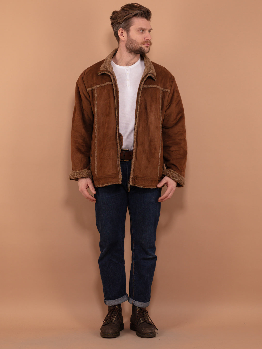 Vintage 90's Men Western Sherpa Jacket in Brown - NorthernGrip