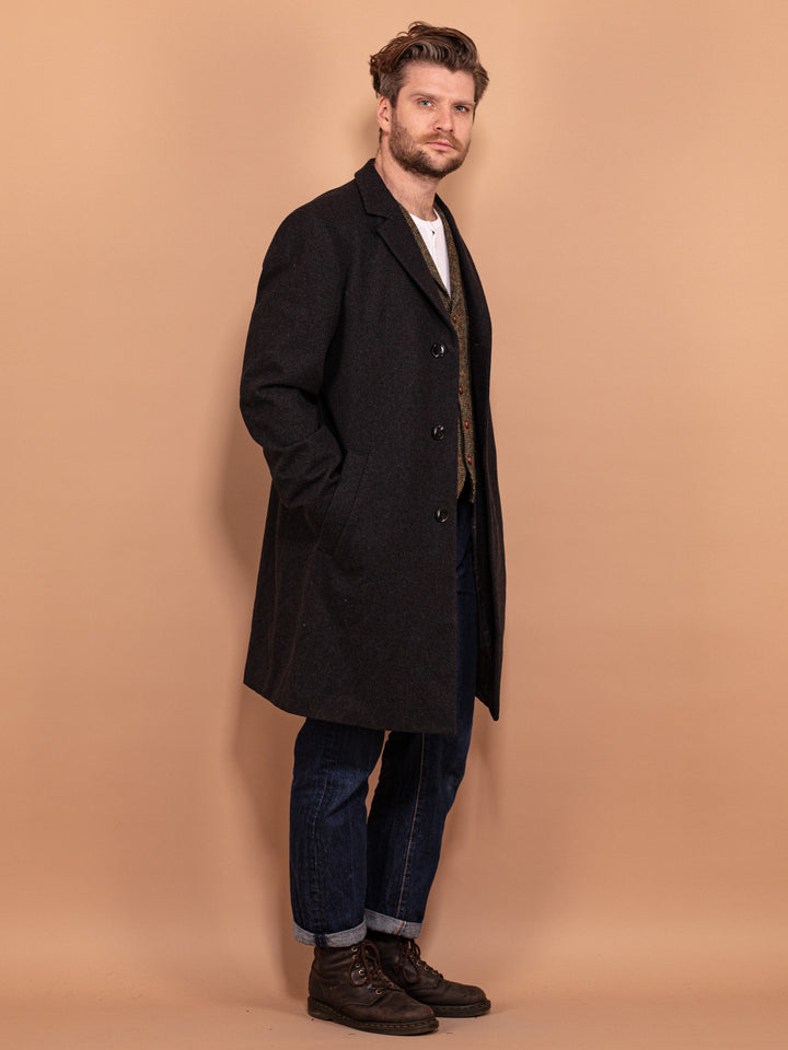 Vintage 90's Men Wool Blend Coat in Dark Grey - NorthernGrip