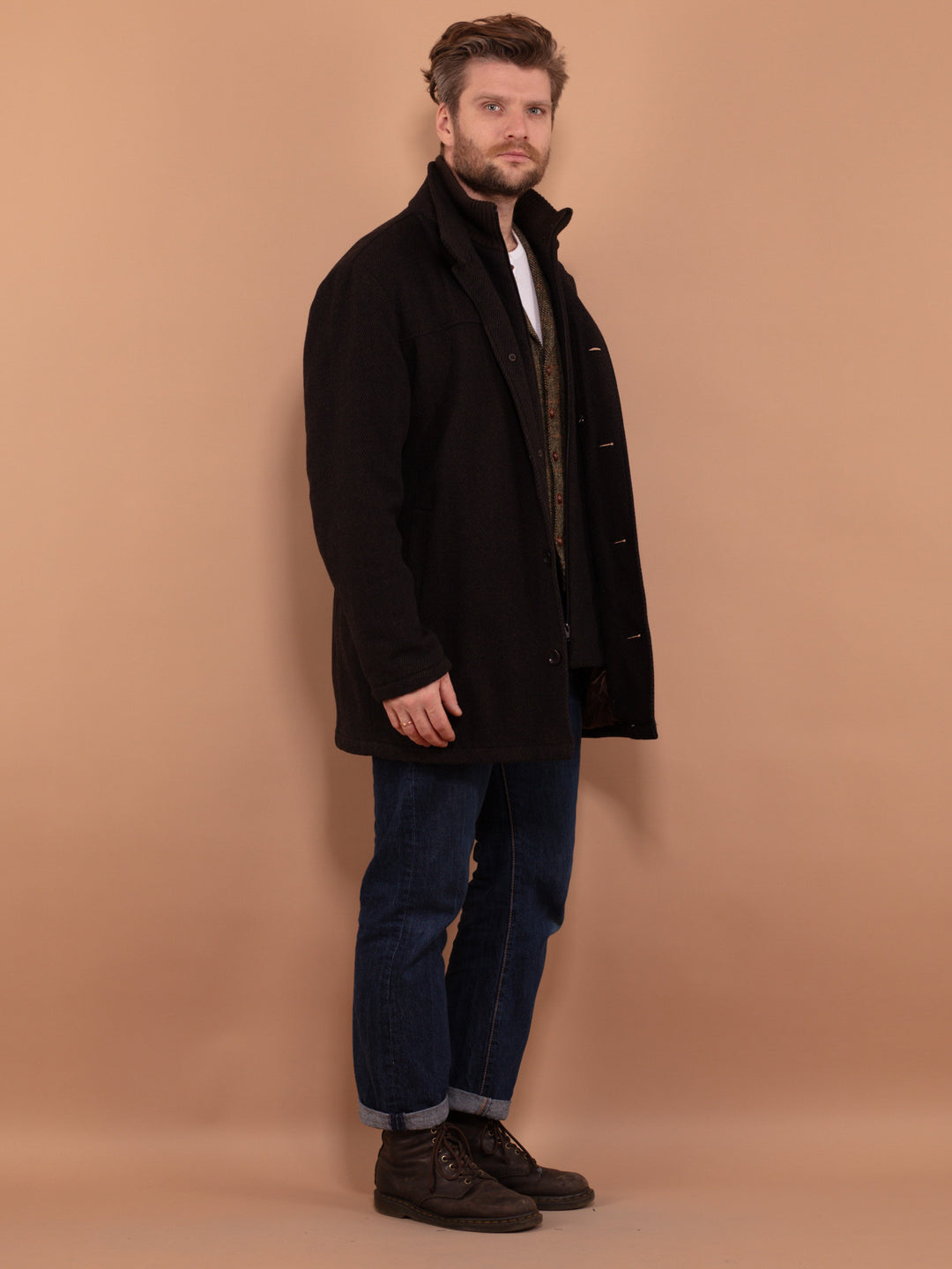 Vintage 90's Men Insulated Wool Blend Coat in Brown - NorthernGrip