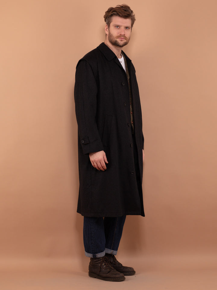 Vintage 90's Men Longline Wool Blend Coat in Dark Grey - NorthernGrip
