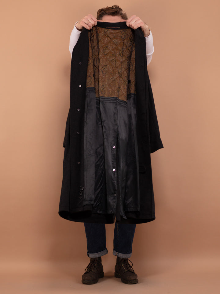 Vintage 90's Men Longline Wool Blend Coat in Dark Grey - NorthernGrip