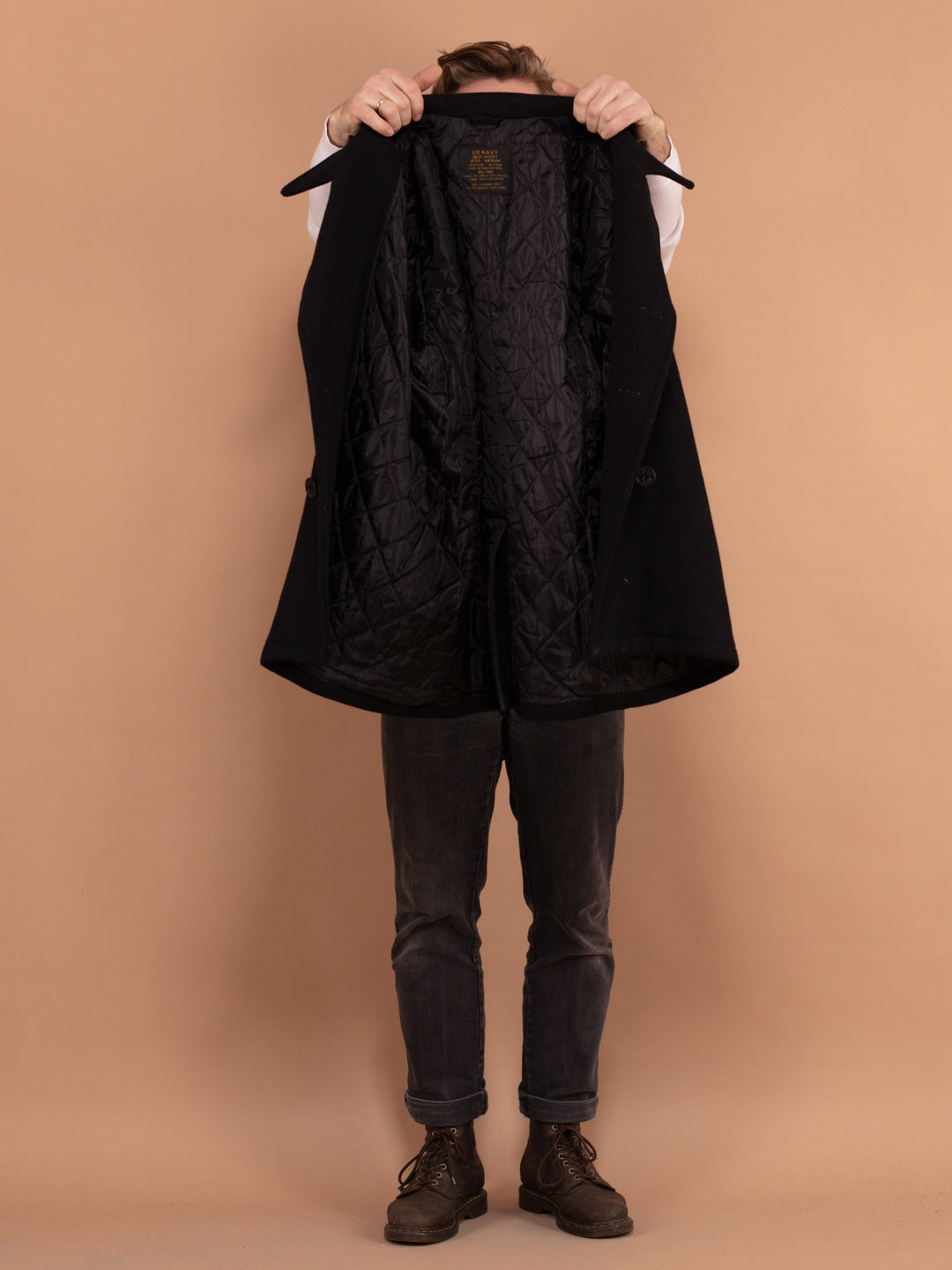 Vintage 90's Men Wool Blend Peacoat in Black - NorthernGrip